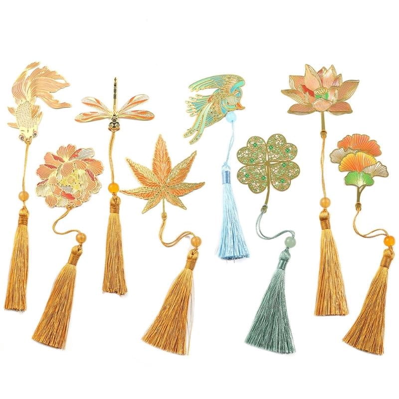 CEORPER 4Pcs Hollow Leaves Engraved Bookmarks Novel Fiction Page Marker with Tassels