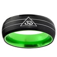 thumbnail image 2 of Masonic 32 Duo Line Freemason 8MM Dome Black And Green Tungsten Carbide Ring, 2 of 2