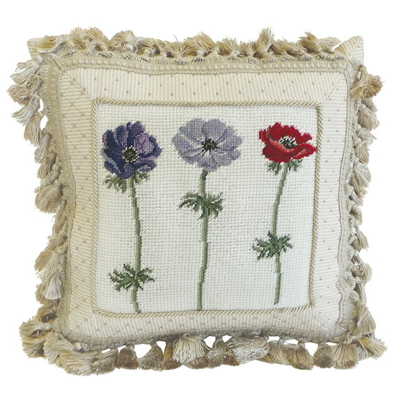 Anemone Botanical Needlepoint Accent Pillow