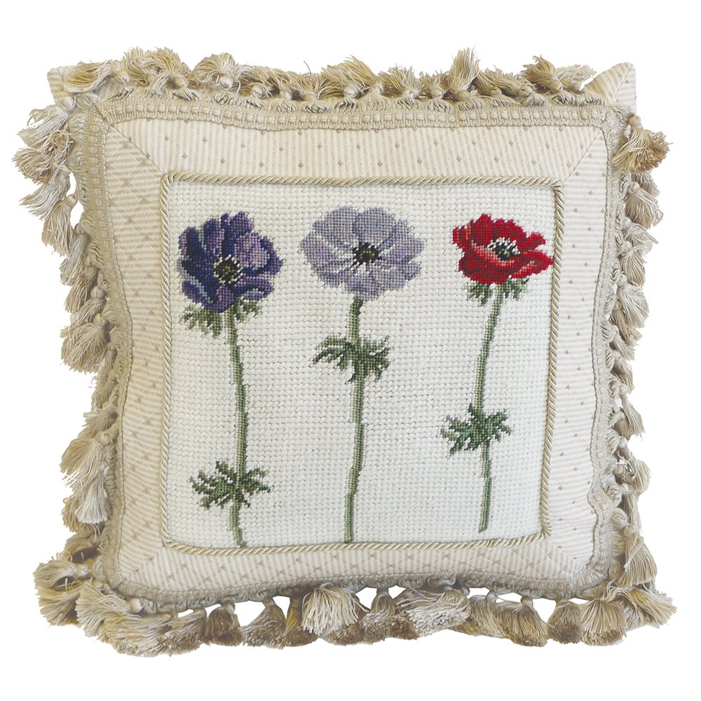Anemone Botanical Needlepoint Pillow