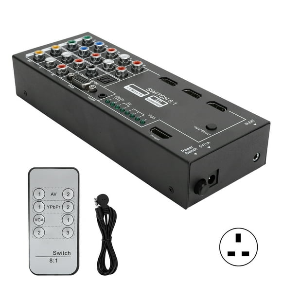 100‑240V M001 Multi‑Functional HDMI Audio Extractor Switcher with 8 Inputs to 1 HDMI OutputUK Plug