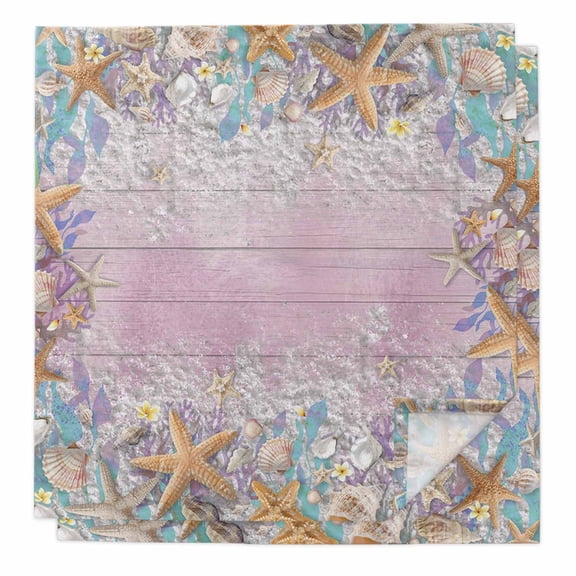 Summer Beach Starfish Cloth Napkins, Pink Coastal Ocean Conch Wood Grain Washable and Reusable Dinner Napkins Set of 2, Table Napkin for Kitchen Party Birthday Wedding Hotel Housewarming 20"x20"