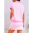 thumbnail image 2 of Women'S Striped 2 Piece Outfits Skirt Set Short Sleeve Skort Workout Set Matching Lounge Sets Pink L, 2 of 8