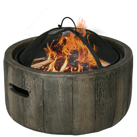Outsunny 18" Fire Pit Wood Burning Bowl with Spark Screen, Poker, Brown