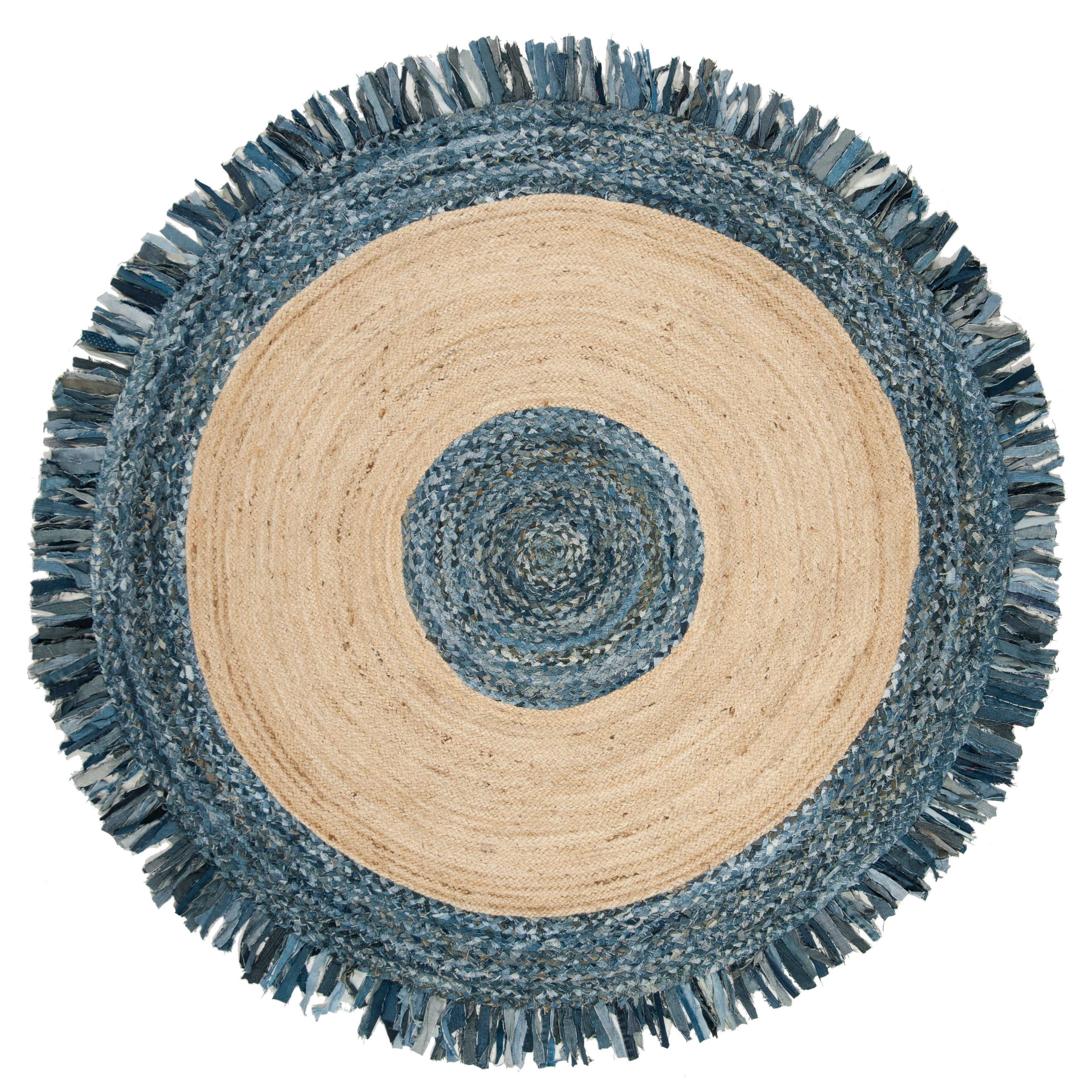 SAFAVIEH Cape Cod Keeleigh Geometric Area Rug, Ivory/Denim, 6' x 6' Round
