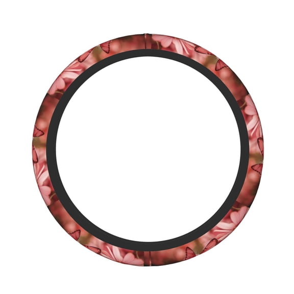 Rateoe Pink Butterfly Pattern Elastic Stretch Steering Wheel Cover, Universal 15 inch, Microfiber Breathable , Anti-Slip, Odorless, Easy Carry