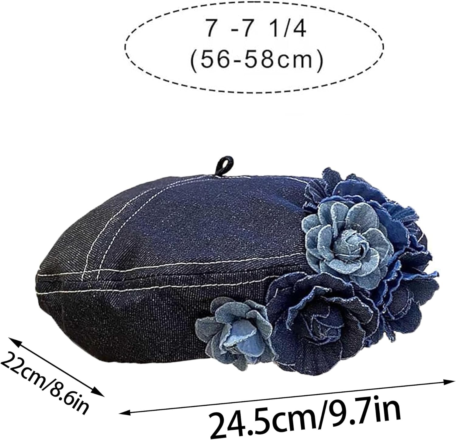 Denim Flower Beret Hat Painter Hat for Women French Hat Artist Hat Casual Sun Hat with Adjustable Strap