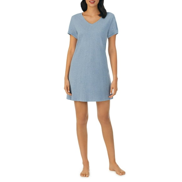 Camisa de dormir con cuello en V de algodón Nightgown Nautica, color azul jaspeado, talla L