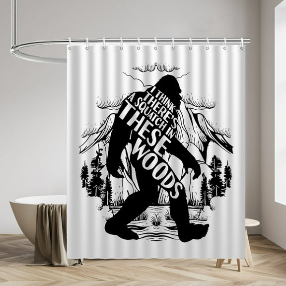 Bigfoot Shower Curtains Bigfoot Waterproof Bathroom Curtains with Hooks, Unique Bigfoot Squatch Walk in Woods Themed Bathroom Decor