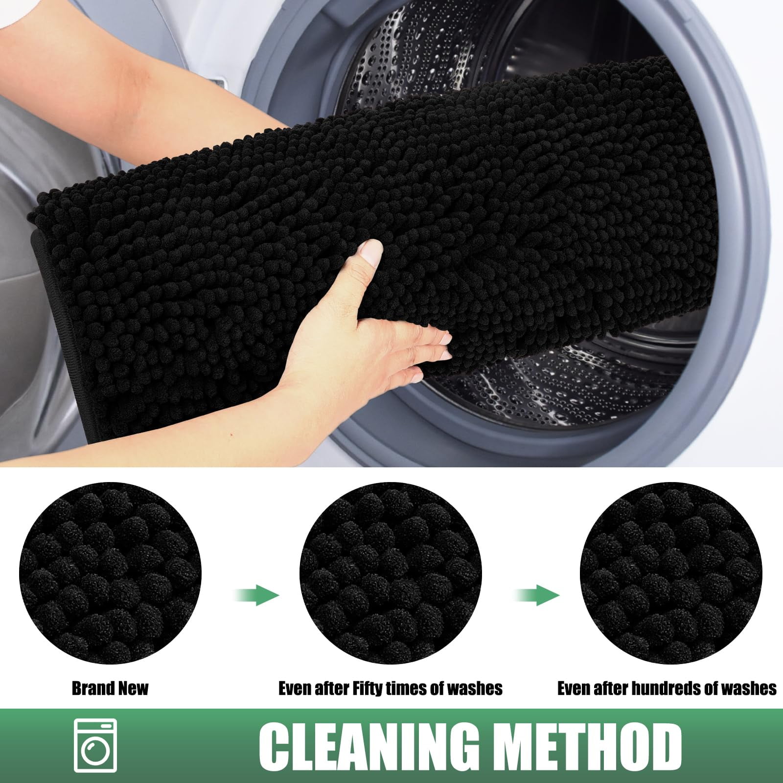 Chenille Absorbent Outdoor Doormat 36" x 24", Washable Muddy Door Mats for Dog Non Slip Indoor Doormat Dog Mat for Muddy Paw Front Inside Doormats for Entryway Black