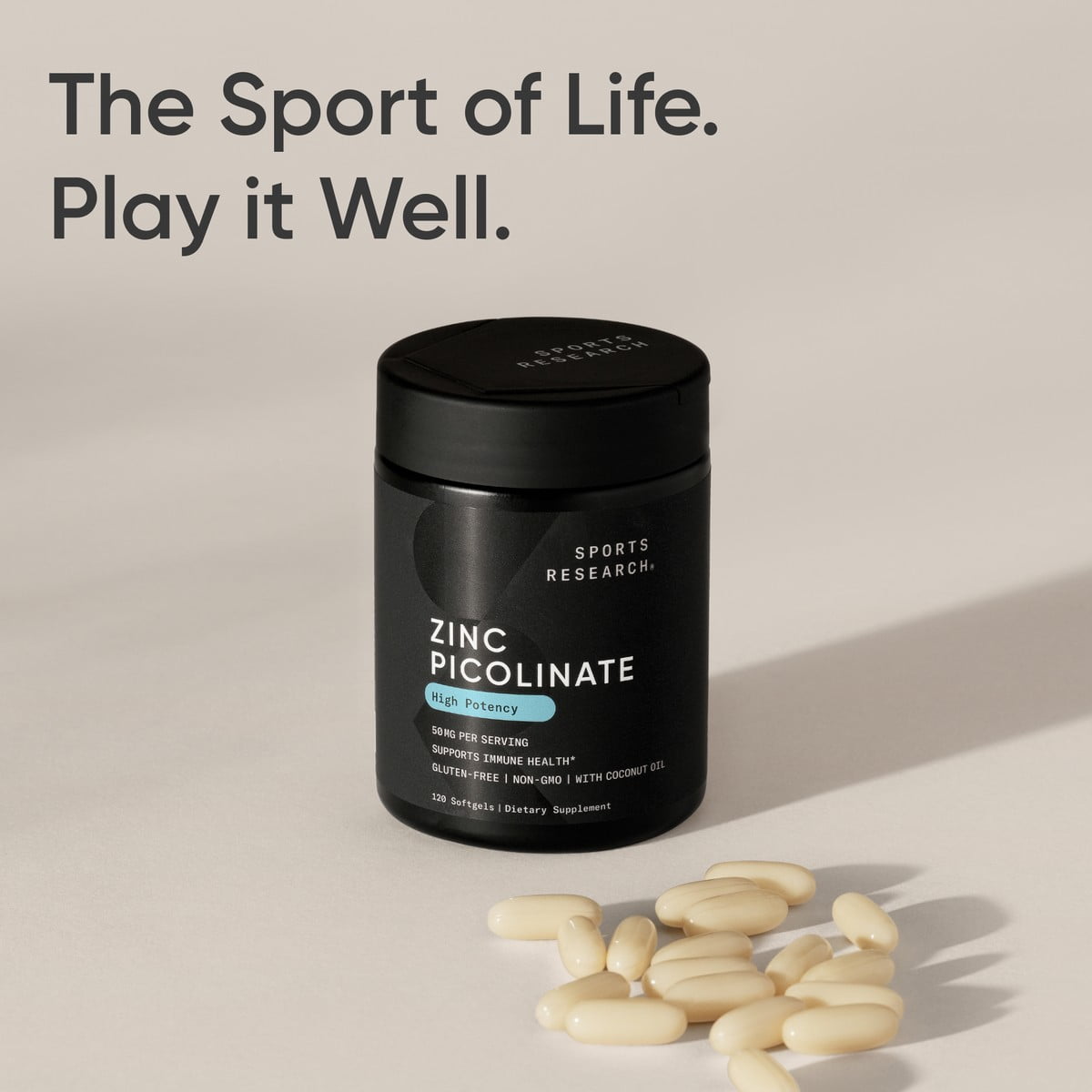 Sports Research® Zinc Picolinate 50mg with Organic Coconut Oil Highly Absorbable Zinc Supplement (120 Softgels)