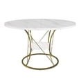 thumbnail image 4 of white 43 inch Round Extendable Dining Table with Storage Shelf & Gold Metal Base, 4 of 19