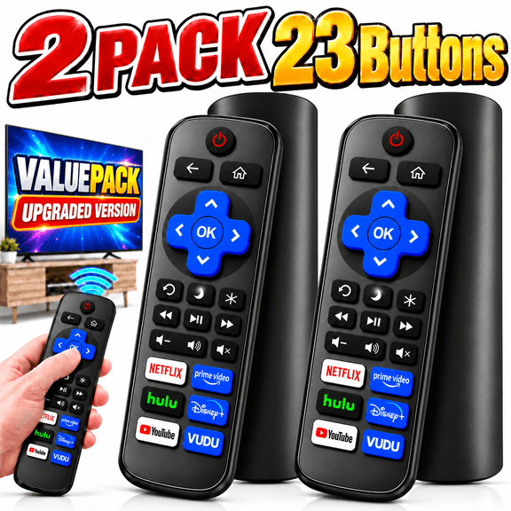 Ustris 2 pack Replacement Remote Control Compatible for Roku TV, TCL Roku/Hisense Roku/Onn Roku/Sharp Roku/Element Roku/Westinghouse Roku/Philips Roku Smart TVs (Not for Roku Stick and Box)