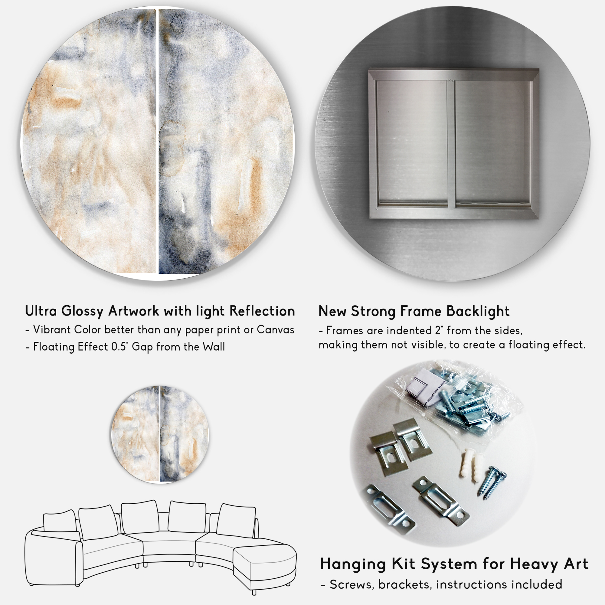 Designart 'Abstract Paste With Dark Blue and Beige' Modern Circle Metal Wall Art 29x29 - Disc of 29