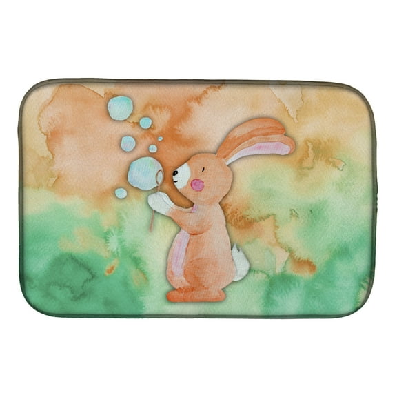 Rabbit and Bubbles Watercolor Dish Drying Mat