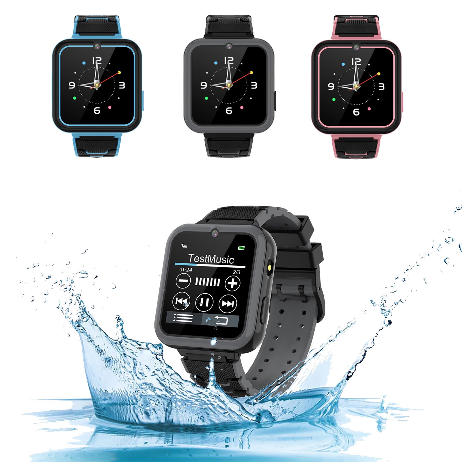 Nkmbld Portable Wristwatches with Game Smart Clock Music Play Flashlight Smart Watch, IP68 Waterproof for Gift, Black