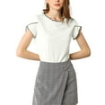 thumbnail image 3 of MODA NOVA Junior's Tops Contrast Color Round Neck Cap Sleeve Shirt White S, 3 of 6