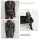 thumbnail image 5 of Sudaderas con capucha y cremallera para mujer, trajes ajustados con cordón elástico y manga larga, color gris XL, 5 of 6