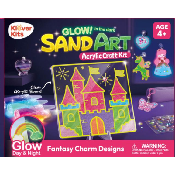 KLEVER KITS Glow Sunshine Sand Painting Kit for Kids, DIY Acrylic Craft Set with 9 Boards, No-Mess Painting Birthday Gift Party Favor for Girls 4 , Fantasy Charms