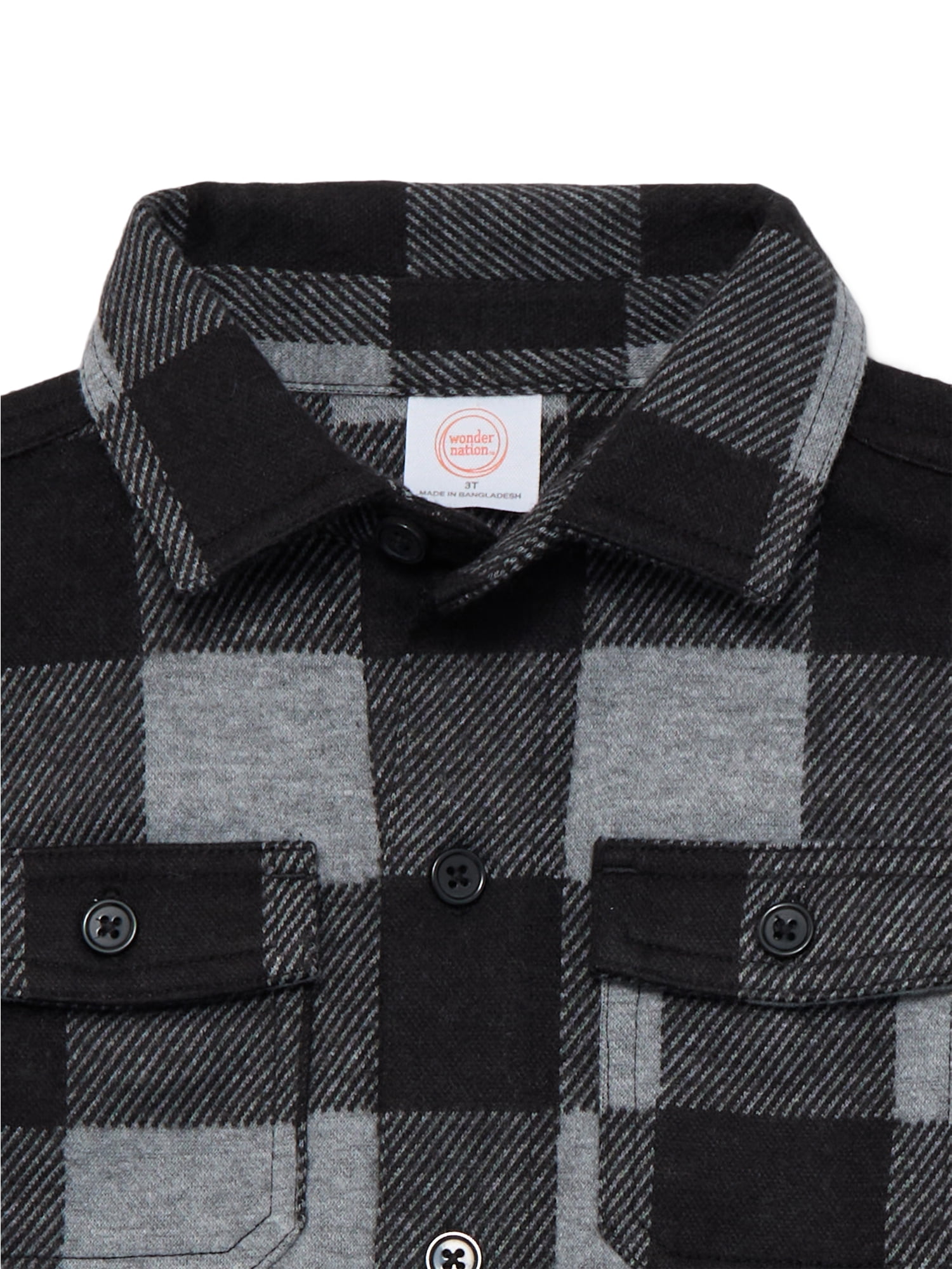 Wonder Nation Toddler Boys' Plaid Shacket with Long Sleeves, Sizes 12M-5T