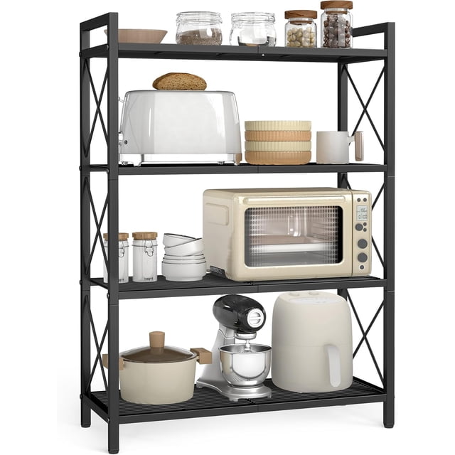 4-Tier Metal Storage Rack, Shelving Unit with X Side Frames, Dense Mesh, 12.6 x 31.5 x 44.3 Inches, for Entryway, Kitchen, Living Room, Bathroom, Industrial Style, Ink Black UBSC184B01