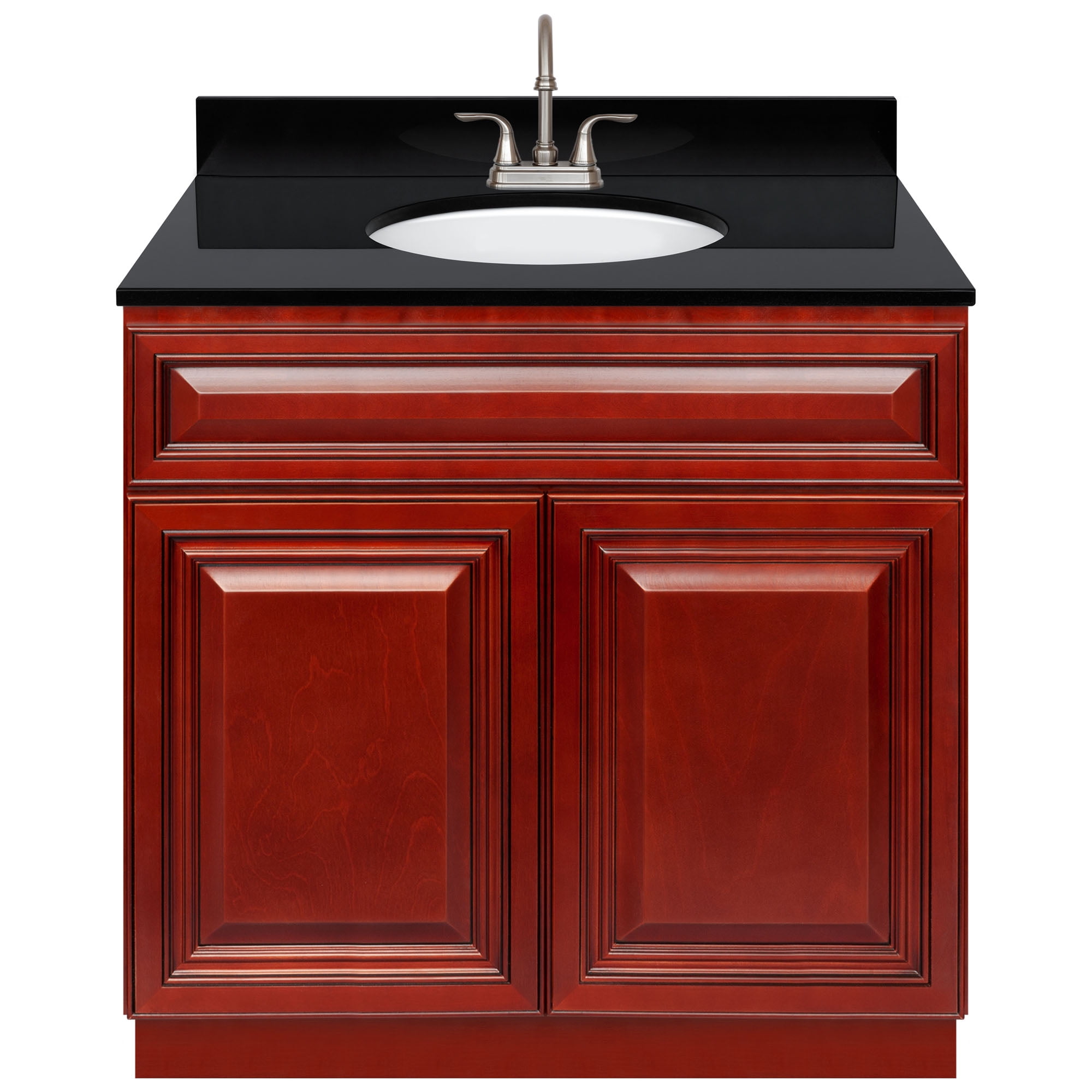 Cherry Bathroom Vanity 36", Absolute Black Granite Top, Faucet LB6B