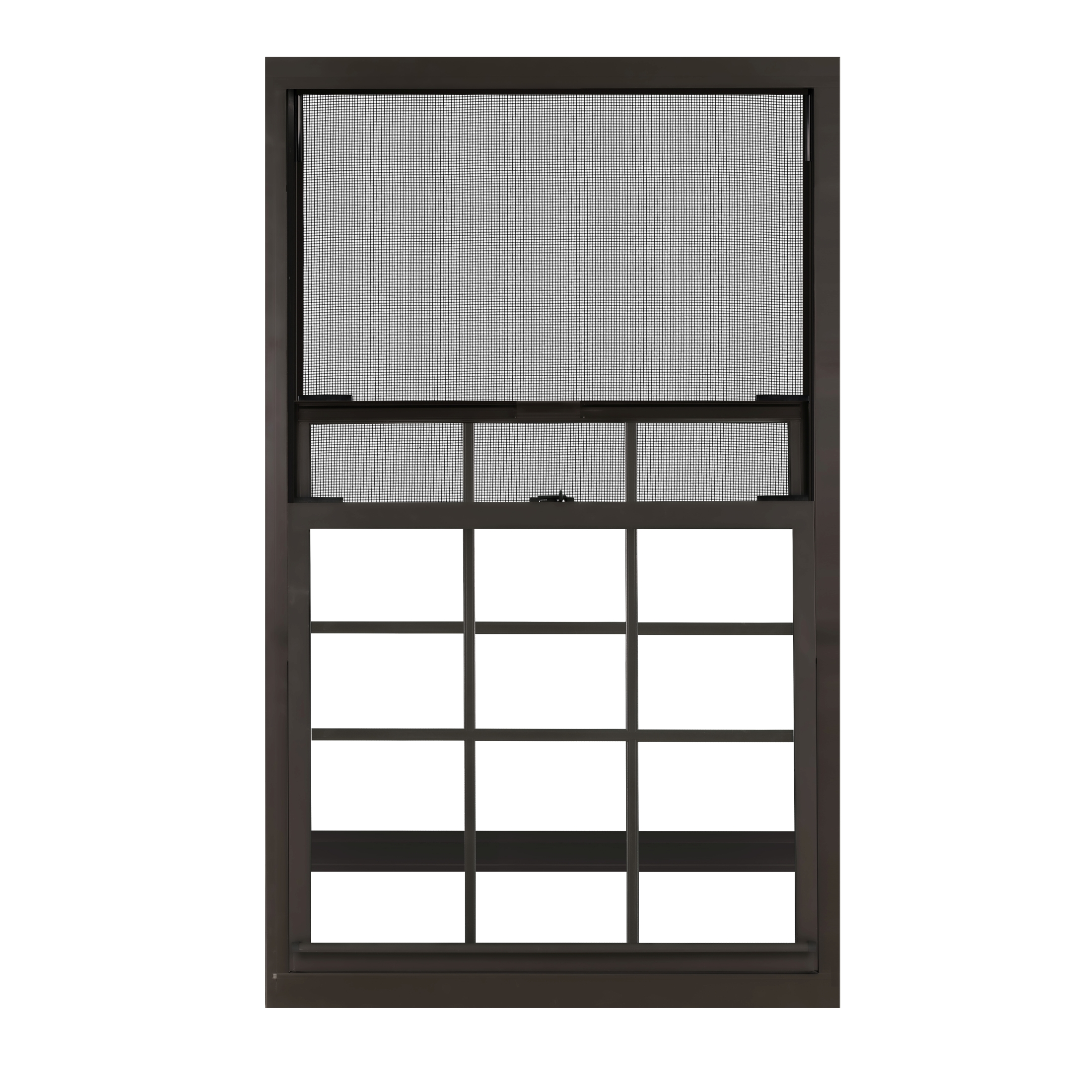 36 in. x 60 in. Brown Aluminum Double Hung Double-Pane Insulated Window with Low-E Glass, Grids and Screen
