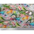 thumbnail image 2 of Soimoi Modal Satin Fabric Birds,Leaves & Lily Flower Printed Fabric 1 Yard 42 Inch Wide, 2 of 3
