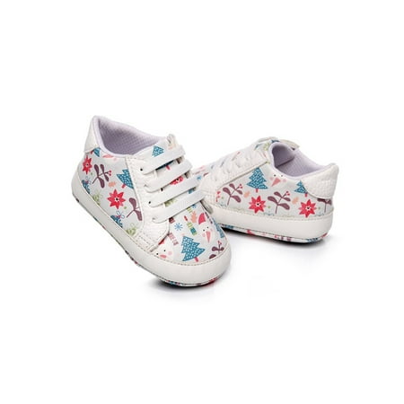 

Ritualay Newborn Crib Shoe Rubber Sole Sneakers Prewalker First Walking Shoes Comfort Non-slip Flats Daily Indoor Cartoon Casual Sneaker White Snowman 3C