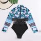 thumbnail image 4 of Augper Women Long Sleeve Sexy With Chest Pad without Underwire Print Deep V Swimming Trunks Swimsuit, 4 of 6
