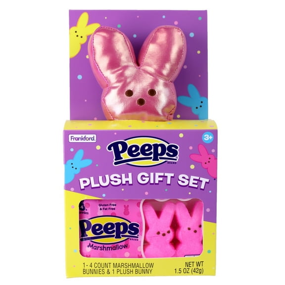 Frankford Peeps Easter Bunny Plush Pink Metallic Gift Set with Marshmallow Bunnies 1.5oz