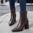 thumbnail image 2 of HAPIMO Women Ankle Boots Pointed Toe Chunky Block Heel V‑shaped Top Opening Zipper Faux Leather For Dating Dinner And Daily City Outings Brown 36, 2 of 7