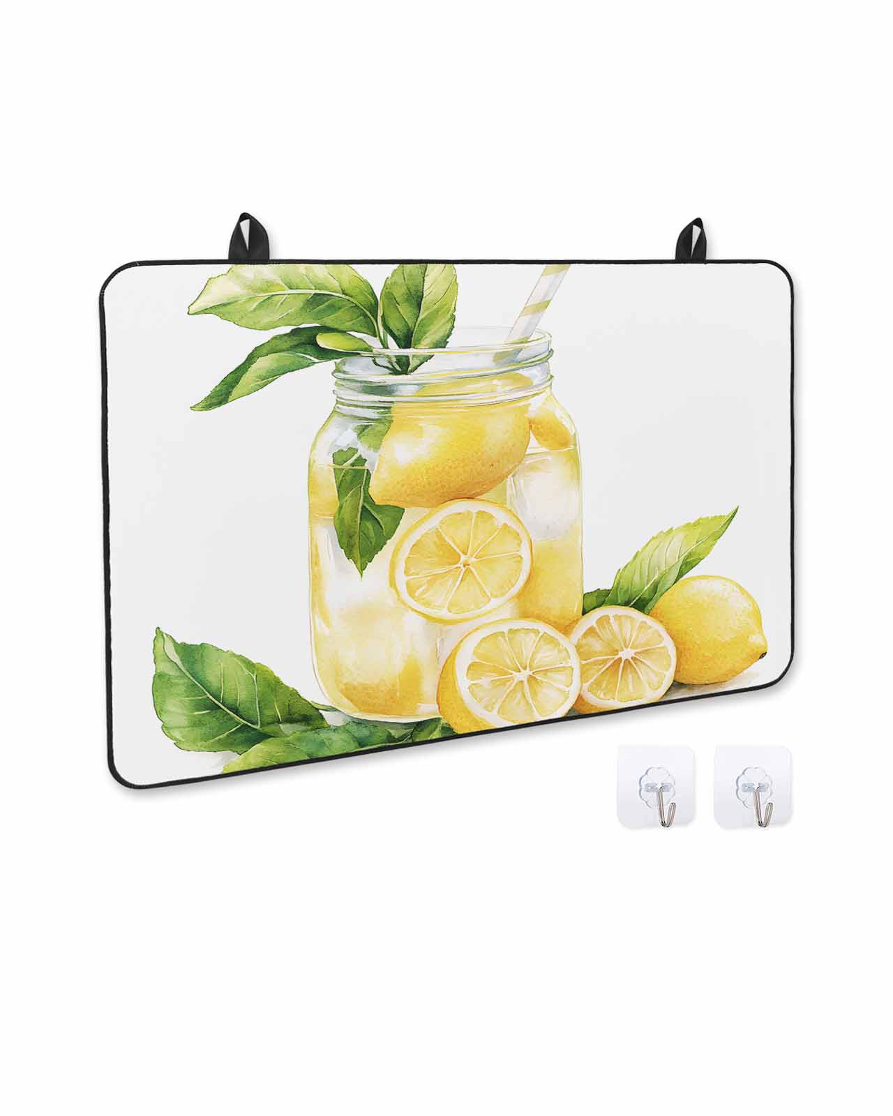 nqOlkjepod Large Induction Cooktop Protector Mat 24"x21", Summer Lemon Stove Top Covers for Electric Stove, Yellow Fruits Green Leaf Watercolor Stove Burner Cover Mats, Glass Top Stove Cover