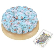 Uxcell Pin Cushions Sewing Cute Needle Holder with Magnetic Wooden Base with 50 Pieces Sewing Pins Floral Blue