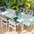 thumbnail image 2 of Boho Geometric Table Cloths for 8 Foot Rectangle Tables, Aqua Ethnic Abstract Stripes Leaves Patio Waterproof Elastic Fitted Tablecloths, Washable Rectangular Table Cover for Camping, 2 of 8