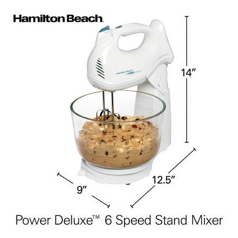 Hamilton Beach Power Deluxe 6 Speed Stand Mixer, 6 Speeds, White, 64695N 