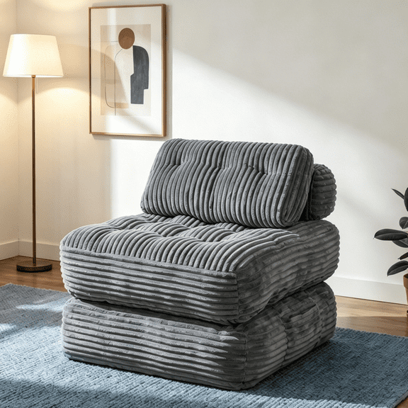Home Folding Sofa Bed, Portable Convertible Floor Couch for Adult W/Pillow Sleeper Sofa & Back Support, Foldable Chair Bed Mattress Comfort Floor Sofa Sleeper Chair for Living Room,Dark Gray,Single