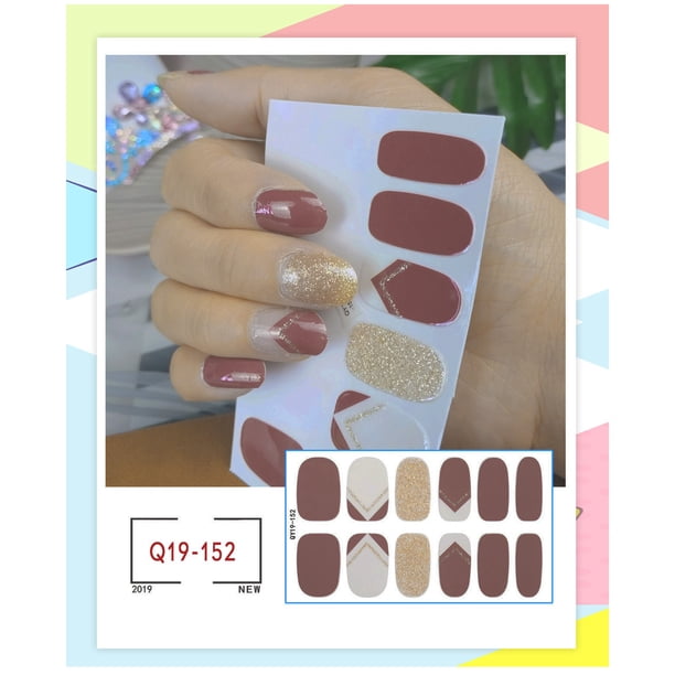 Pegatina de uñas con diseño de celosía, color puro, con purpurina, esmalte de uñas, pegatina completa
