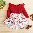 thumbnail image 3 of 12 Months Baby Girls Dress 18 Months Girls Long Sleeve Christmas Dress Infant Girls Round Neck Floral Dress Red, 3 of 8