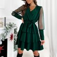 thumbnail image 2 of Vestido hasta la rodilla de manga larga con retazos de malla y escote en V sexy para mujer Fridja  NMB4912, 2 of 9
