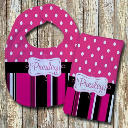 - Lifestyles by RamcoPersonalized and Monogrammed Baby Bib with matching Baby Burp Cloth Set. Made in the USA. The Presley style bib and burp cloth set is great for baby girl showers.