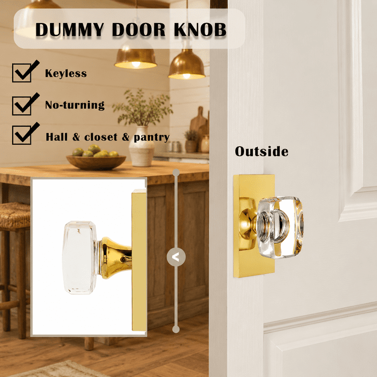 Polished Brass Dummy 2Pack Glass Door Knobs Interior Modern Heavy Duty ...