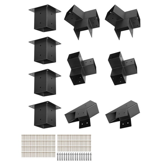 KFFKFF Pergola Kit, 4x4 Inch Pointed-Roof Brackets for 3.5x3.5 In Lumber, 3-Way / 4-Way Gazebo Connectors with Post Bases & Ridge Brackets for Outdoor Structures, 14 Pieces