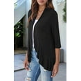 thumbnail image 6 of Women'S Open Front Cardigan 3/4 Sleeve Draped Soft Knit Sweaters Black M, 6 of 7