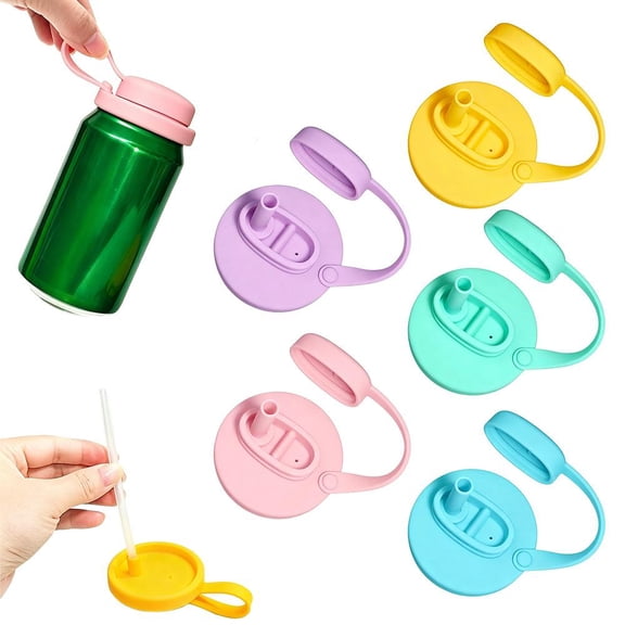 Silicone Can Lid Cover with Straw, Anti-Spill Beverage Can Lid, Reusable Silicone Straws Soda Can Covers, Topper Protector for Soda Beer Juice Drink Standard Can Top