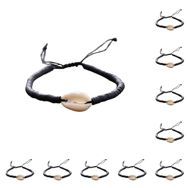 Juego de pulseras trenzadas Jumpingount de concha hecha a mano Accesorio de moda Negro