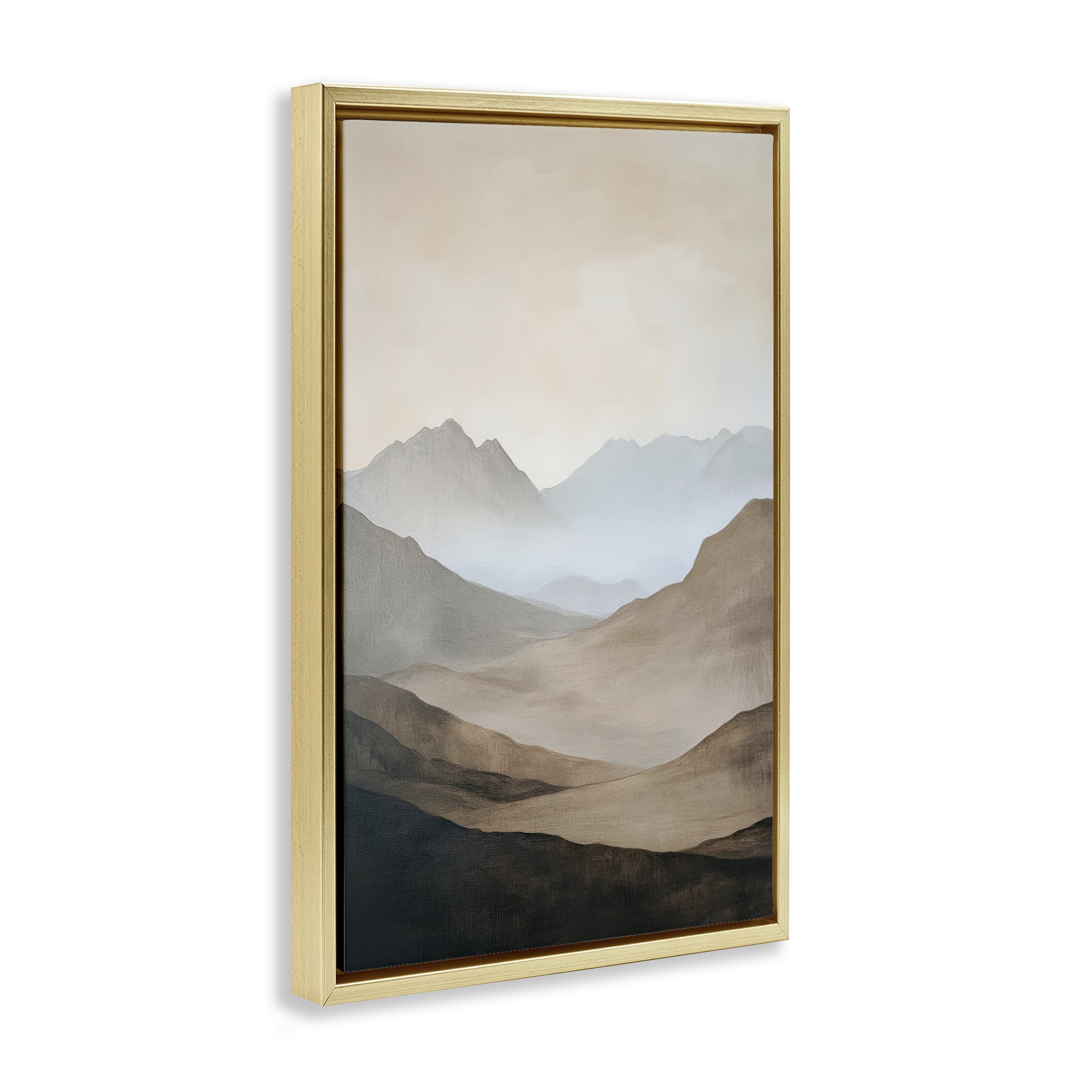 Stupell Industries Foggy Mountains Over Valley Gold Framed Floater Canvas Wall Art, design by Petal Prints Design