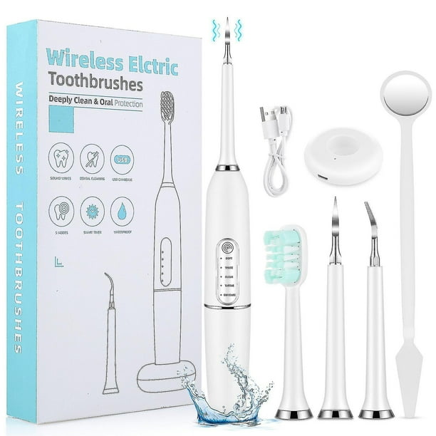 Kit de limpieza de dientes, removedor de sarro ultrasónico profesional para el cuidado del hogar, recargable por Usb, 2 cabezales y 5 modos para