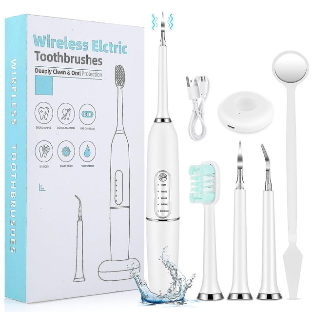 Kit de limpieza de dientes, removedor de sarro ultrasónico profesional para el cuidado del hogar, recargable por Usb, 2 cabezales y 5 modos para
