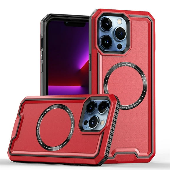 iPhone 13 Pro Max Case, with Wireless Charging Multi-Layer Protection Cover with Magnetic MagSafe Anti-Fingerprint Military Grade Shockproof Cover  iPhone 13 Pro Max, Red